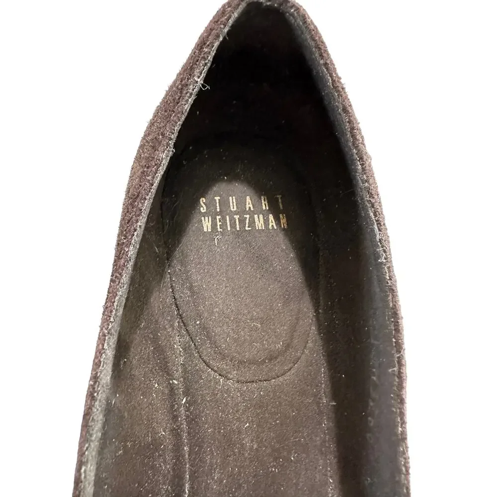 Stuart Weitzman Brown‎ Suede Wedge Pumps Chevron Toe vintage 8.5N - Picture 4 of 9